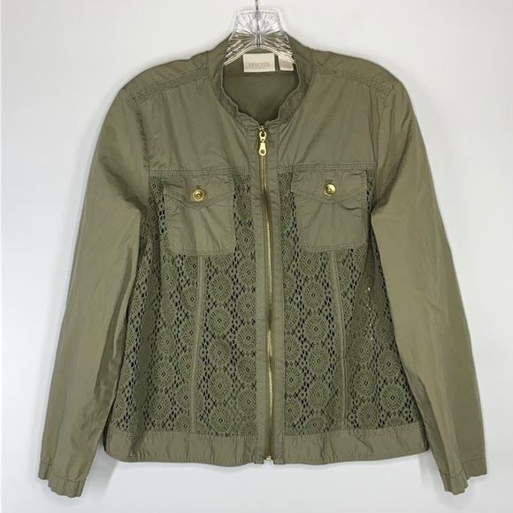 Chicos Green Zip Lace Jacket Size 1/Medium - Picture 1 of 5